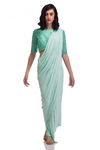 Pastel Blue Color Dhoti Saree