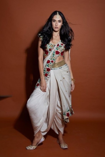 Floral White Color Dhoti Saree