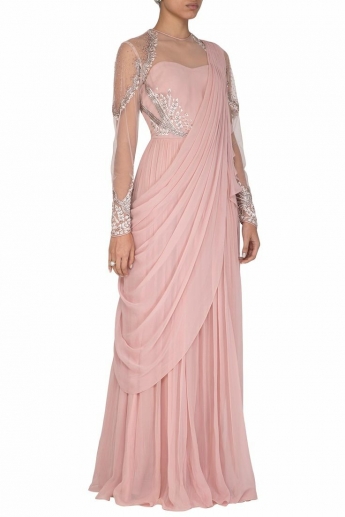 Pink Color Saree Gown