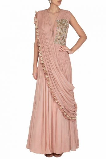 Light Peach Color Saree Gown