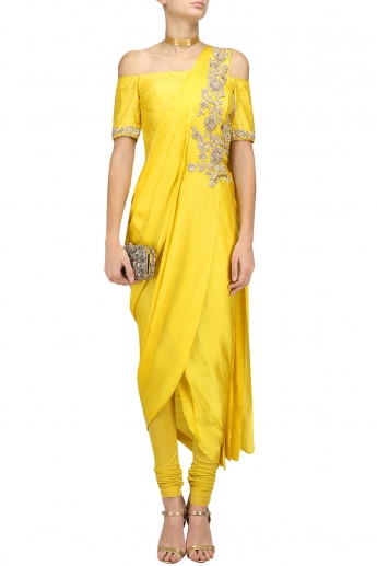 Yellow Color Dhoti Saree