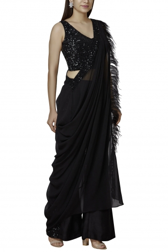 Black Color Plazo Saree