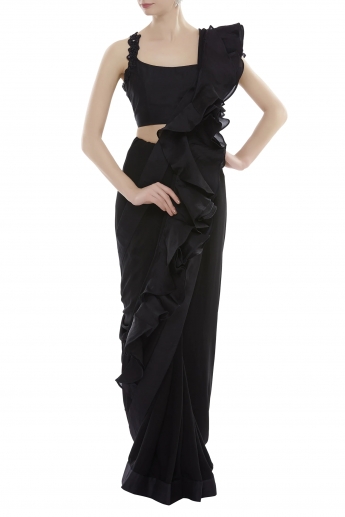 Black Color Ruffle Saree