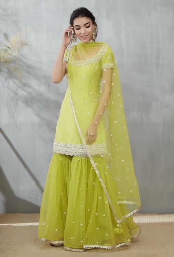 Yellow Green Color Sharara Suit