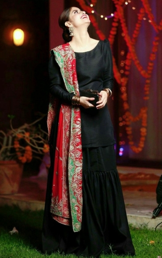 Black And Red Color Sharara Suit
