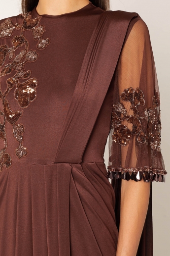 Brown Color Pre Drape Saree Gown