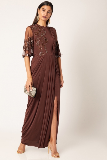 Brown Color Pre Drape Saree Gown