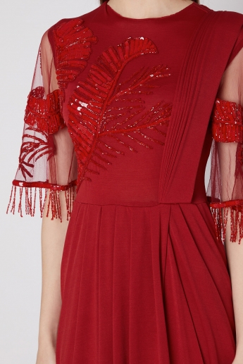 Red Color Stitched Saree