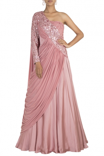 Pink Color Saree Gown