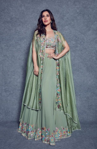 Green Color Cape Style Dress