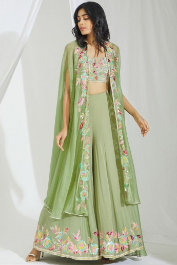 Green Color Cape Style Dress