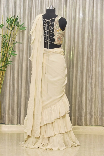 Antique White Ruffle Saree