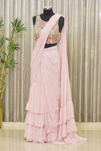 Pink Ruffle Saree