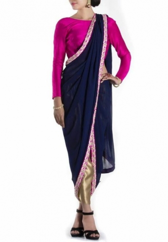 Black And Pink Pant Saree