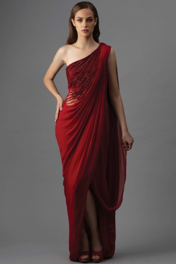 Red Color Pre Draped Saree