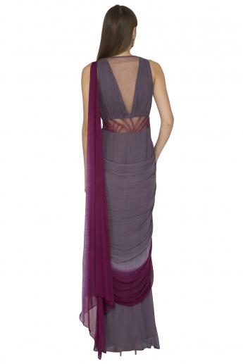 Gray And Maroon Saree Gown