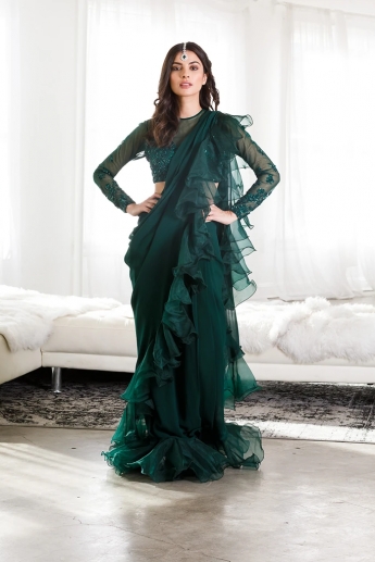 Green Color Ruffle Saree