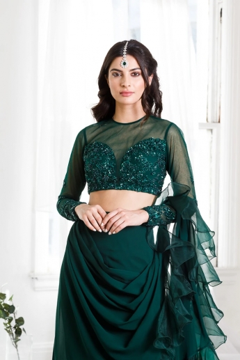 Green Color Ruffle Saree