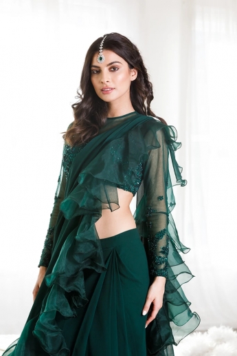 Green Color Ruffle Saree