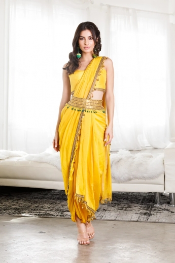 Yellow Color Dhoti Saree