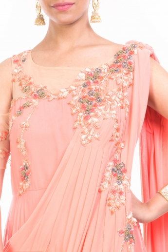 Peach Color Saree Gown