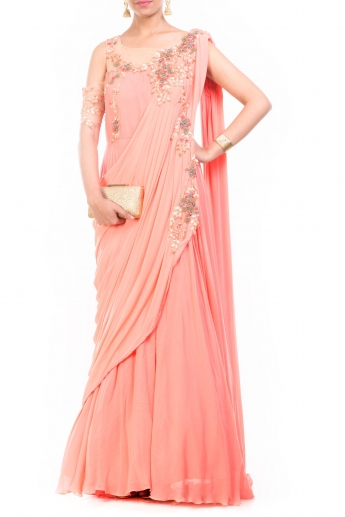 Peach Color Saree Gown