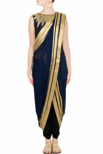 Blue And Black Dhoti Saree