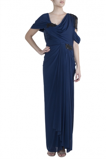 Blue Color Draped Saree Gown
