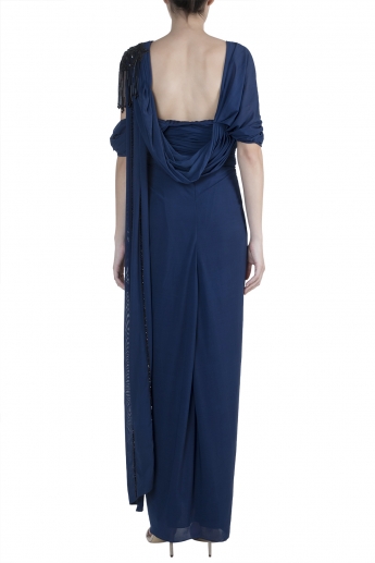 Blue Color Draped Saree Gown