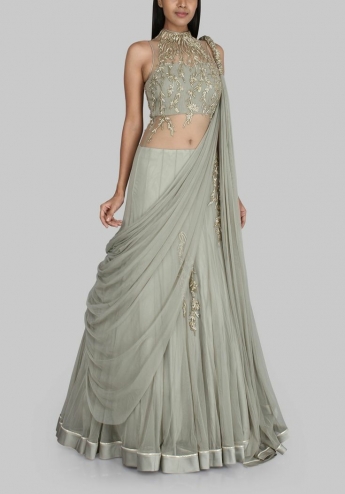 Light Gray Color Saree Gown