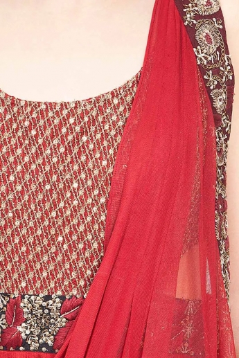 Red Color Pre Draped Saree Gown