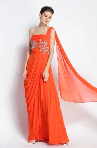 Orange Color Pre Draped Saree Gown