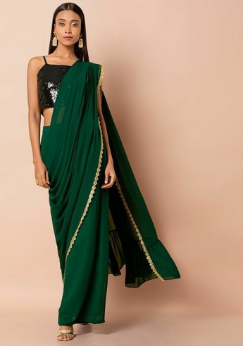 Green And Black Plazo Saree