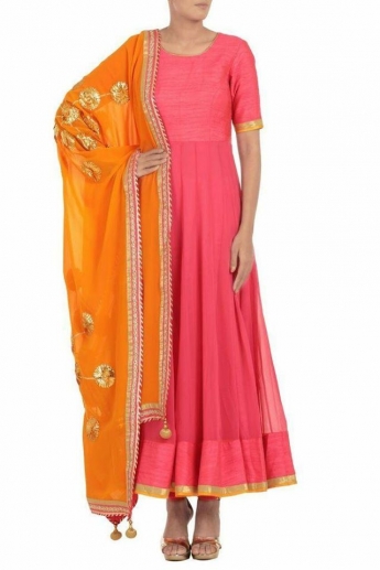 Pink And Orange Color Anarkali Suit
