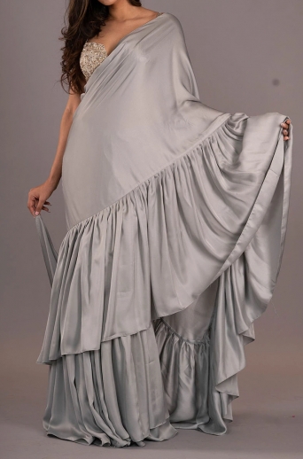 Gray Color Ruffle Saree