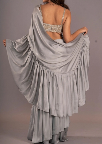 Gray Color Ruffle Saree