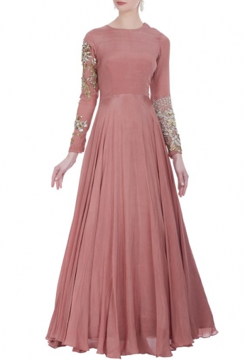 Rosy Brown Color Long Dress
