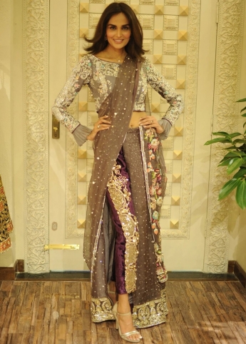 Gray And Purple Pant Saree