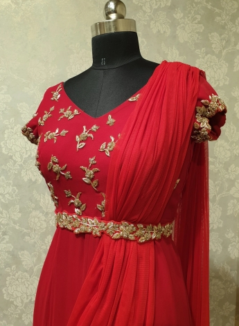 Red Color Saree Gown