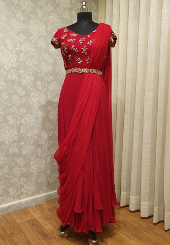 Red Color Saree Gown