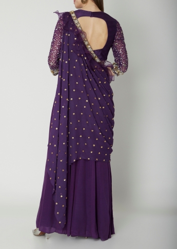 Purple Color Draped Saree Gown