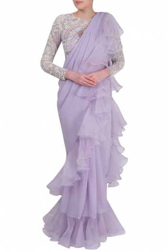 Light Purple Color Ruffle Saree