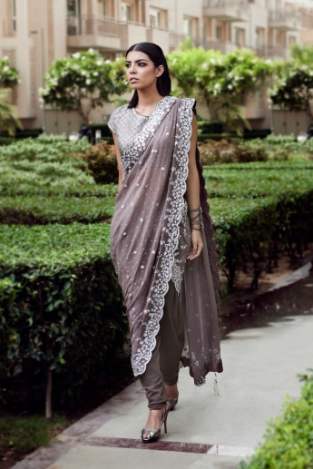 Gray Color Dhoti Pant Saree