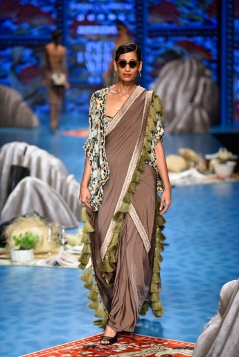 Brown Fringe Dhoti Saree