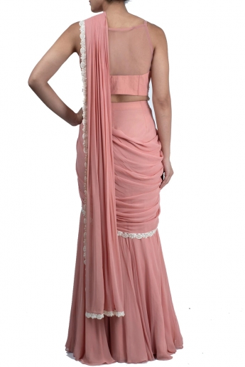 Pink Stitched Saree Gown