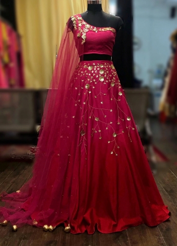 Red Crop Top And Skirt Lehenga