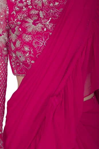 Deep Pink Stitched Ruffle Saree