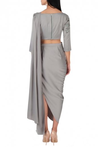 Gray Pre Draped Saree