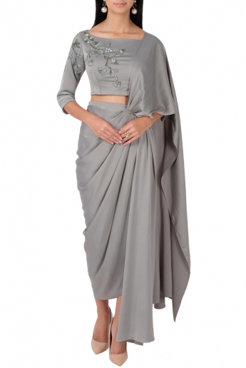 Gray Pre Draped Saree