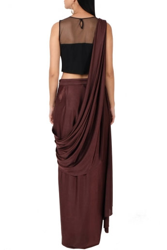 Brown Stitched Saree Gown